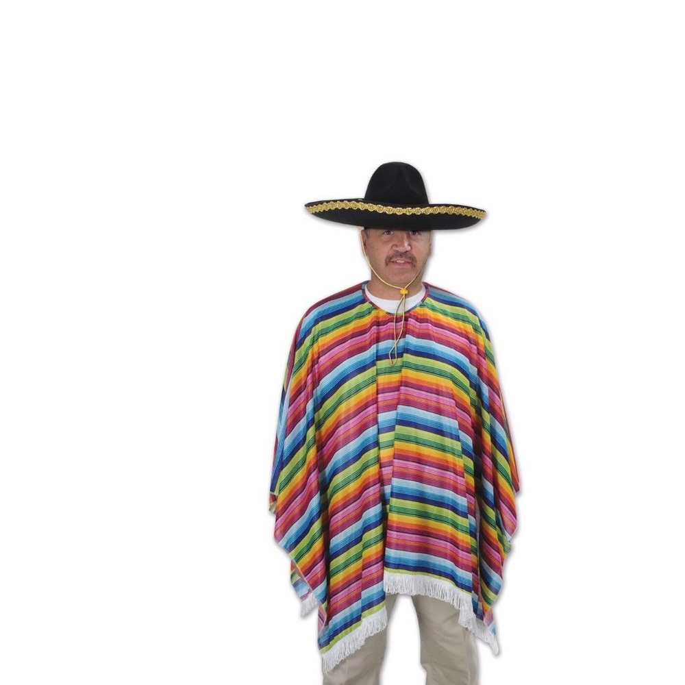 Party City Multicolor Poncho with Black Sombrero